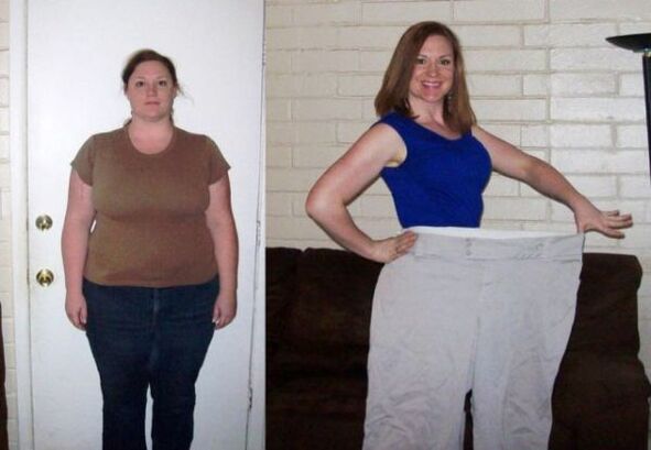 Woman before and after following a drinking diet